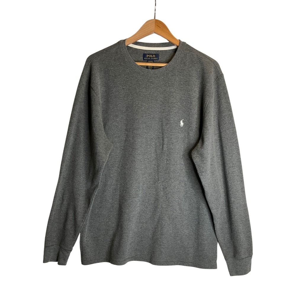 Polo Ralph Lauren Mens Thermal Shirt Gray Waffle Knit Sweater Pony Preppy XL